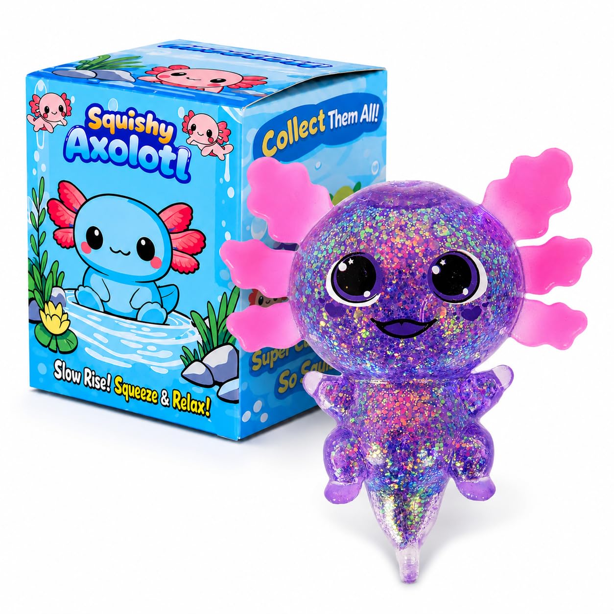 Axolotl Squishy Stress Ball, Soft TPR Slow Rising Squeeze Toy, Cute Axolotl Fidget Toy for Stress Relief, Anxiety Calming Sensory Toy for Kids Adults(Purple BigEars Axolotl) — image 1