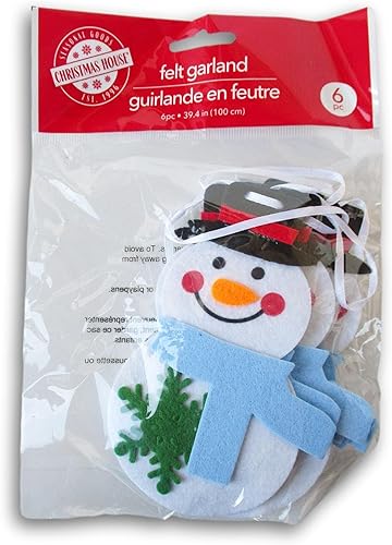 Guirnalda de cinta de fieltro de muñeco de nieve de Navidad - 39.4 pulgadas de largo