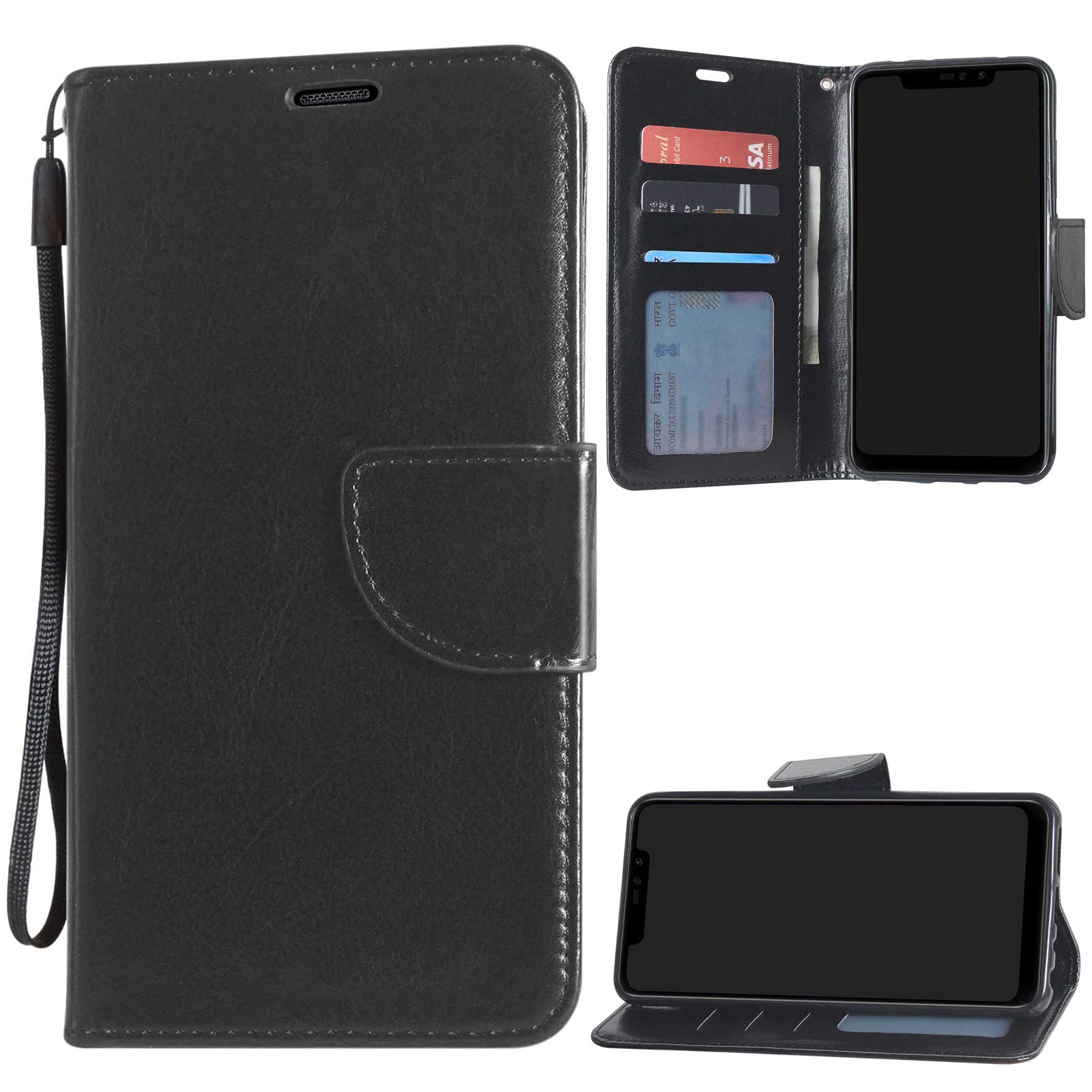 TecKraft Leather Wallet Case Multiple ID Slots Protective Flip Cover for Samsung Galaxy A7 A700 (Coal Black)