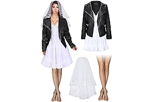 4 Pcs Women Halloween Evil Doll Bride Costume Set