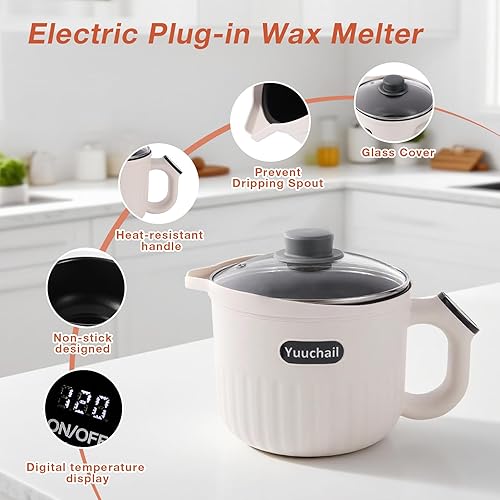 Miniatura 3 de Yuuchail Olla de fusión de cera con pantalla táctil, control digital de temperatura (120F-260F), derretidor eléctrico de cera para fabricación de