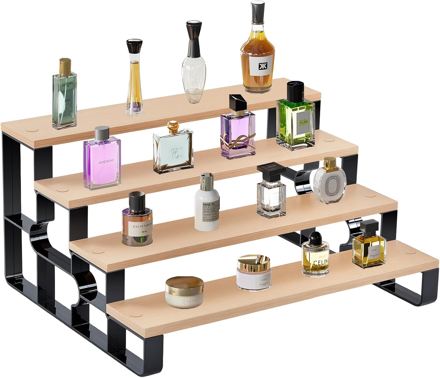 Perfume Organizer for Women,4 Tier Makeup Organizer for Bathroom Decor,Spice Rack for Kitchen,Cologne Stand, Bathroom Countertop Organizers,Display Shelf (Brown,Width=14")