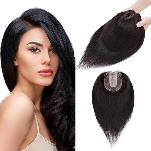 Miniatura 8 de S-noilite Toppers para el cabello humano real para mujer, sin flequillo, #18P613 rubio ceniza y rubio decolorado, 12 pulgadas, piezas de cabello