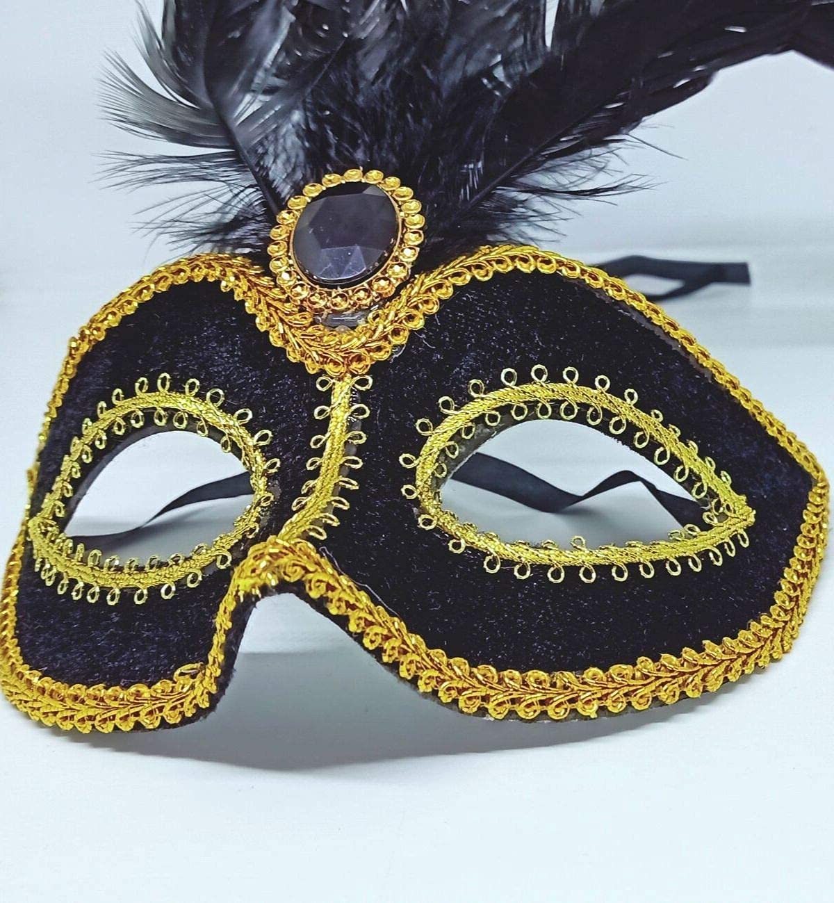 PartyToko Feather Lace Eye Mask Masquerade Netted Halloween Party Costume Black (1 pcs) (B07RBQ6L1W) Amazon Price History, Amazon Price Tracker