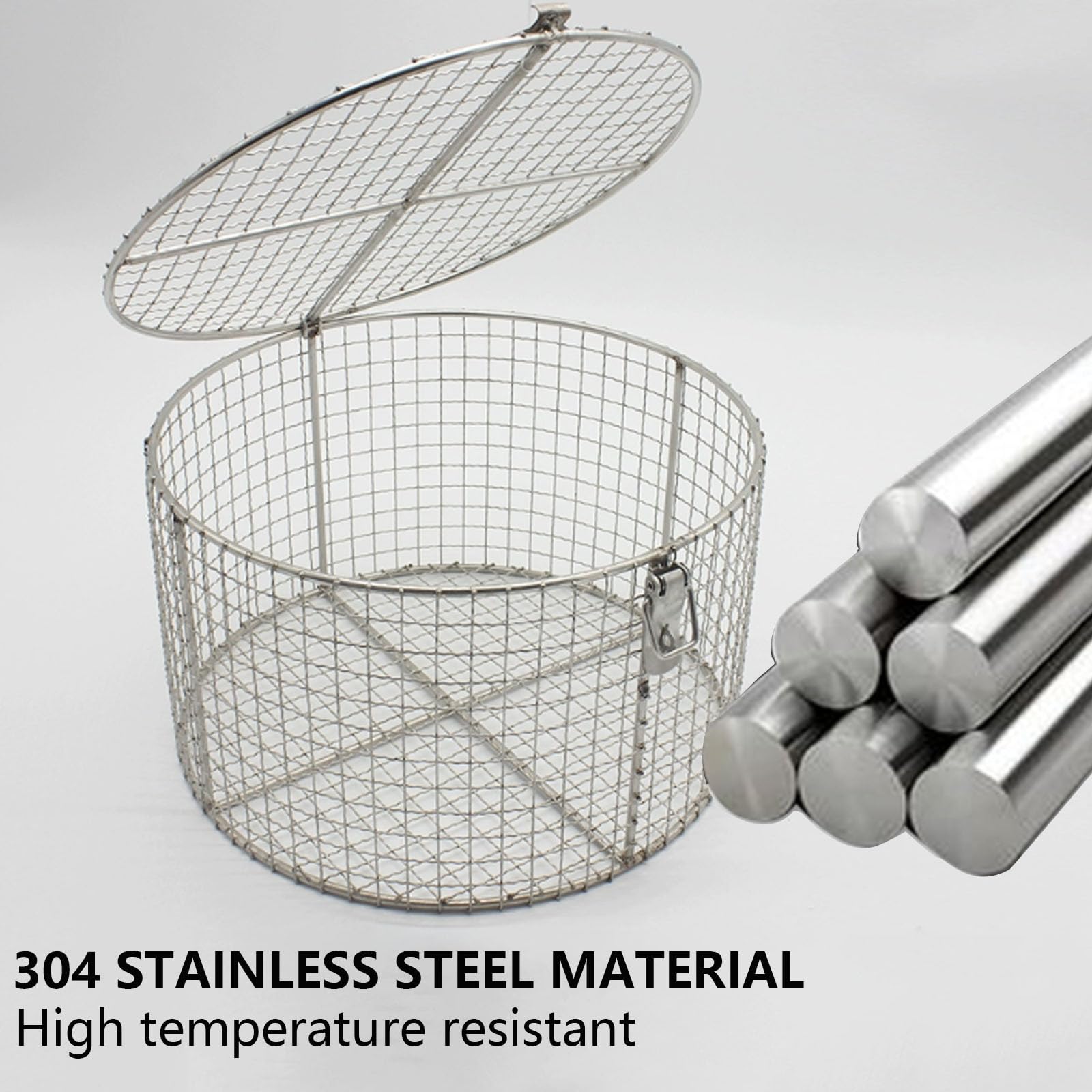 Cestino per sterilizzazione in acciaio inossidabile 304 con coperchio, vassoio per strumenti medici, design a scatto, apertura a rete da 10 mm per laboratori, ospedali, studi dentistici, 35 x 30 cm