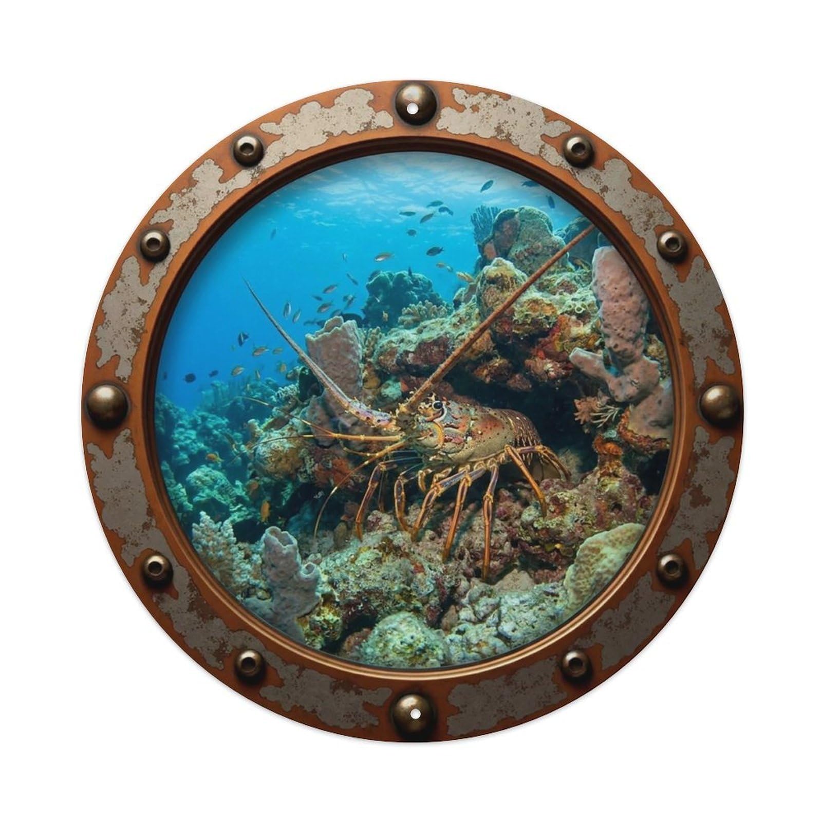 Gead 8X8inch Style Vintage Porthole Reef Lobster Nautical Window View Metal Tin Sign