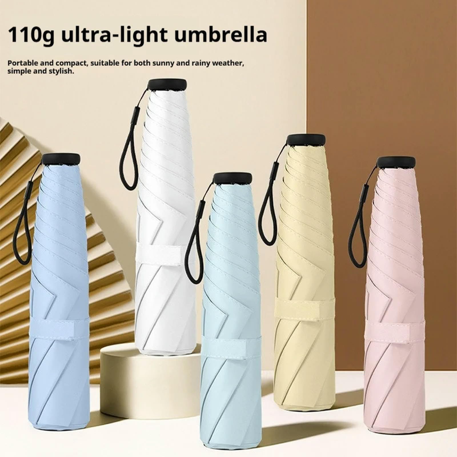 Ombrello Mini Pieghevole da 110 G, Viaggio Compatto A Forma di Matita in Fibra Carbonio Giapponese Super Leggero per Sole E Pioggia
