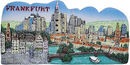 WitnyStore Tiny Römerberg Main River and Landmarks in Frankfurt Blue Sky Background Germany Central Europe Tourist Attraction Resin Refrigerator Magnet Traveler Souvenir Gift Memento 3D Fridge Magnets