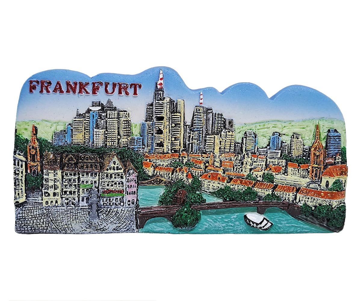 WitnyStore Tiny Römerberg Main River and Landmarks in Frankfurt Blue Sky Background Germany Central Europe Tourist Attraction Resin Refrigerator Magnet Traveler Souvenir Gift Memento 3D Fridge Magnets
