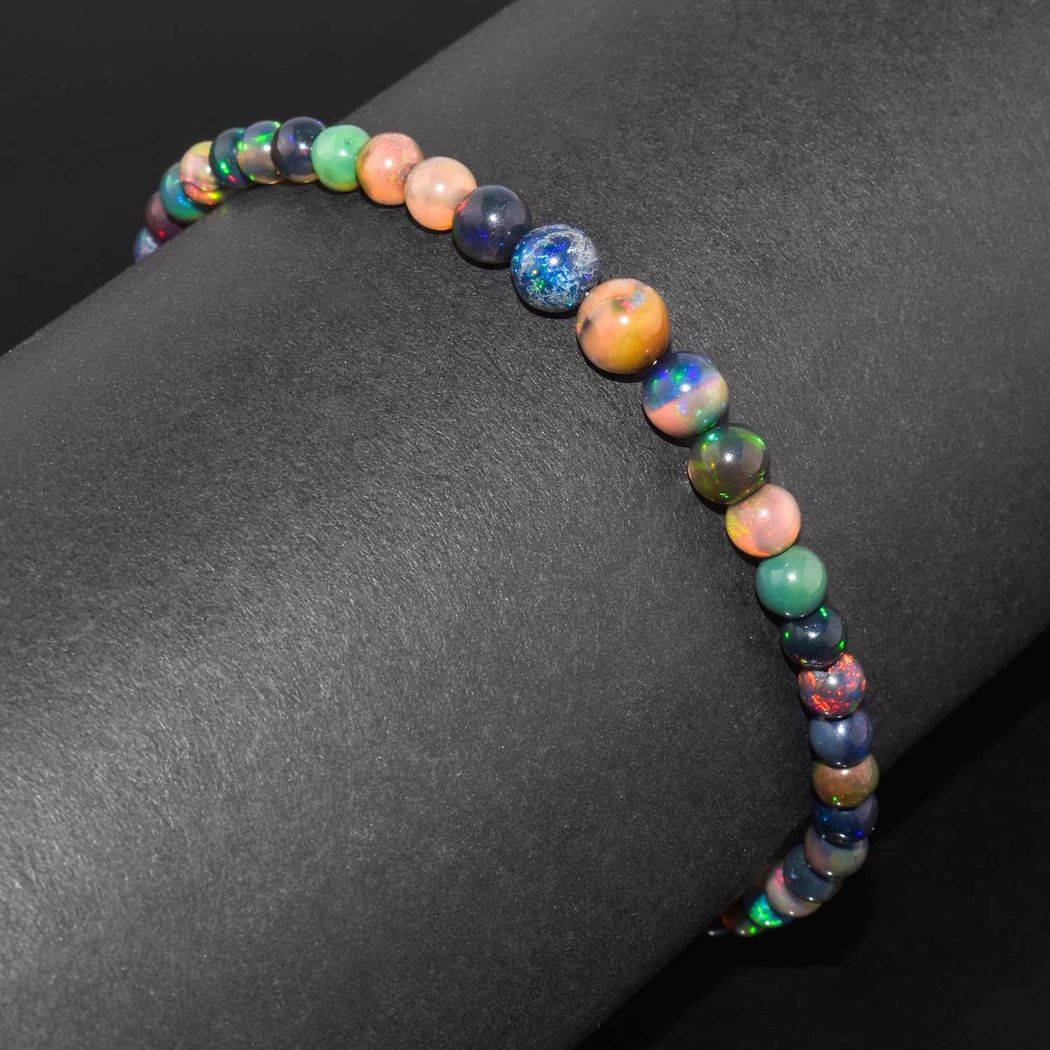 OdrillionGems Natural Ethiopian Opal Bolo Bracelet, 925 Sterling Silver, October Birthstone, Round Plain Gemstone, Healing Crystal Bead, Rhodium Plated, Handmade Slider Chain, Women Jewelry, Christmas Gift 10inch - Image 5