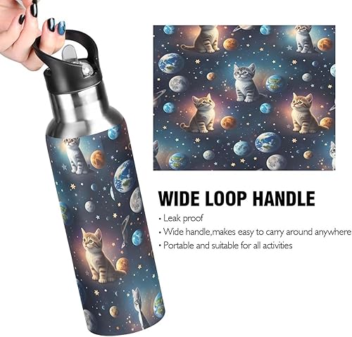 Miniatura 4 de Insulated Stainless Steel Water Bottle with Straw 32 Oz, Leakproof Water Bottles for Gym Outdoor Travel School, Cute Cats Space
