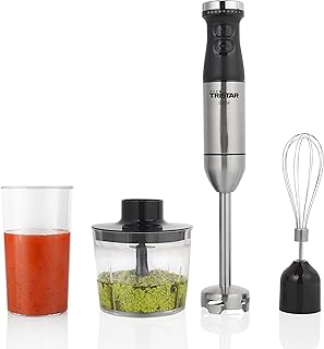 Kit mixeur plongeant multifonction Tristar MX-4839 inox brossé et noir - 800 W - Fonction turbo - Avec gobelet doseur , fouet et mini hachoir