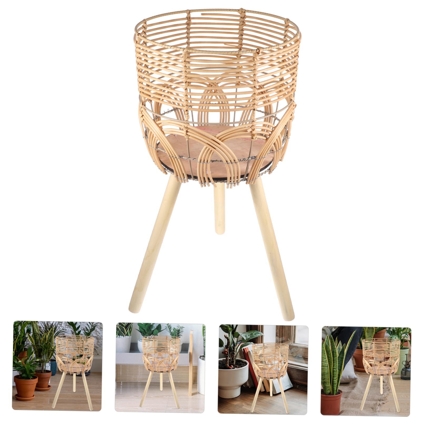 Happyyami Porte-Plantes D'intérieur sur Pied en Bambou Tressé Beige
