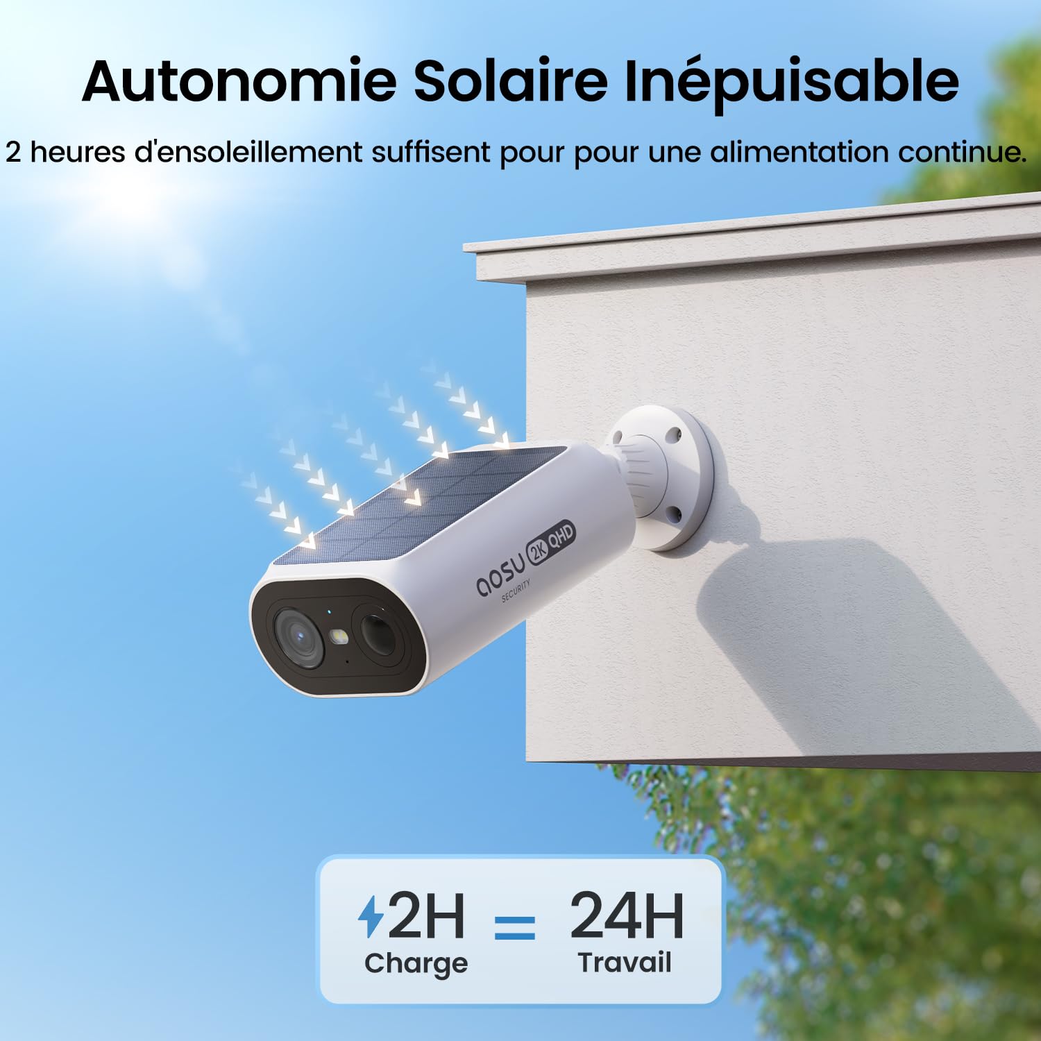 AOSU 2K Caméra Surveillance Extérieure sans Fil, Base+ 4 Cam, 32 Go Stockage Local,3MP WiFi Solaire Caméra Exterieur à Batterie, Panneau Solaire Intégré, Vision Nocturne Couleur,Détecteur de Mouvement