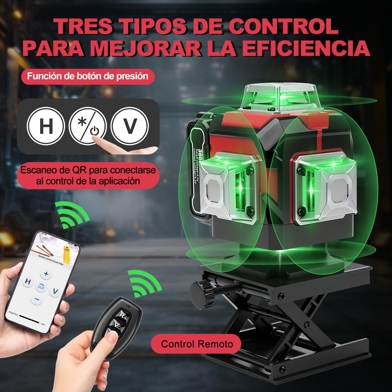 Nivel Laser Autonivelante 360 Grados, 4D 16 Líneas Nivel Laser Verde con Trípode, Digital Niveles LáSer con 3600 mAh x 3 baterías Recargables para Interiores, Obras