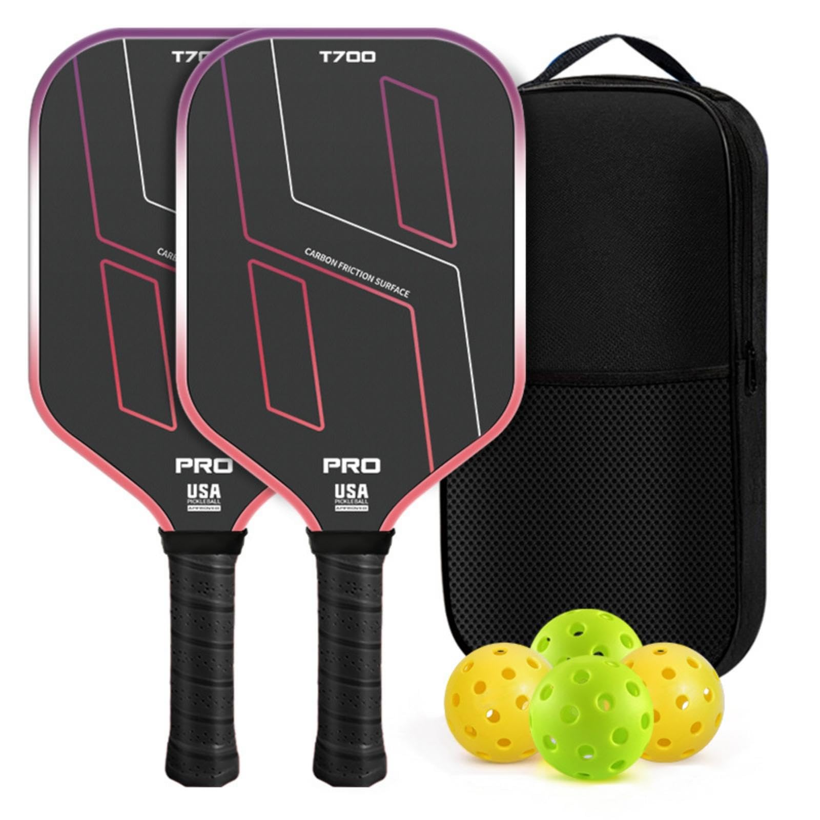 2 Pieces Paddle Sports Kit with Balls and Bag Performance Grade Paddle Set with Balls and Bag Friction Surface Carbon Fiber Paddle Racket Purple Pink-image-35