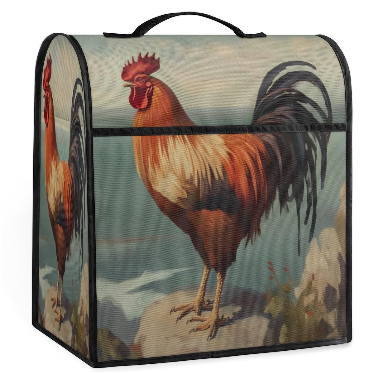 Coffee Maker Cover Retro Rooster Kitchen Appliance Covers Small Appliance Covers Blender Cover Juicer Cover Dust Covers for Kitchen Appliances with Top Handle and Pockets,Washable,C442