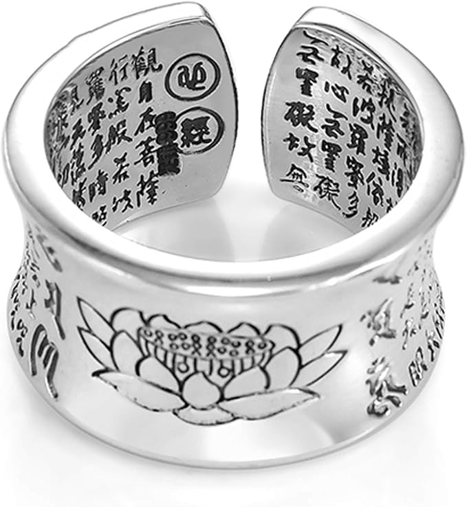 Rxishop S999 Silber Offener Ring Fur Manner Und Frauen Lotus Herz Sutra Spell Retro Mode Ehering Freund Vater Gluck Geschenk Ring Amazon De Fashion