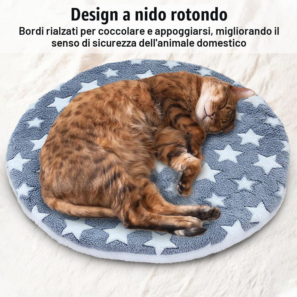 DONGKER Tappetino Rotondo per Gatti da 40 cm, 2 Pezzi Cuccia per Gatto in Pile di Corallo Bifacciale, Cuscino per Gatti Lavabile per Animali Domestici per Letti Tiragraffi Cucce Divano