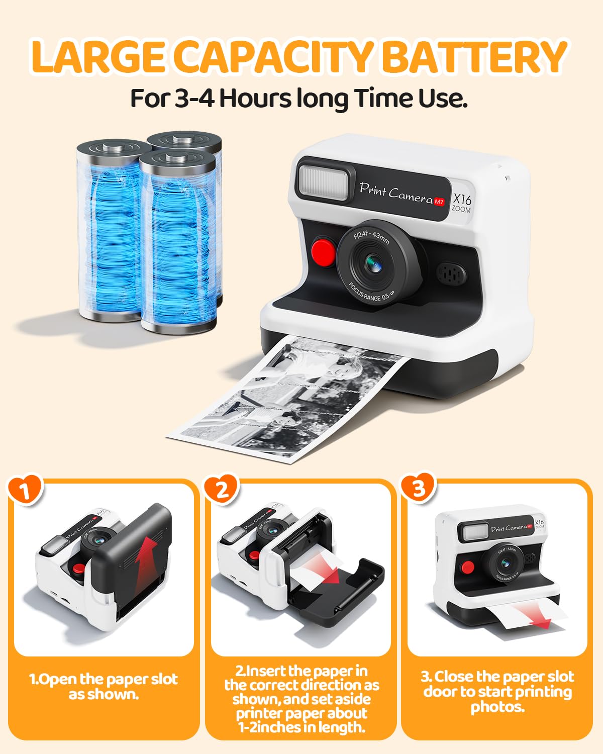 CalineGam Appareil Photo Instantané Enfants, 1080P HD Appareil Photo Numérique Enfant & Double Objectif avec Carte de 32GB & Papier d'impression, Cadeaux pour Garçons & Filles de 3 à 12 Ans