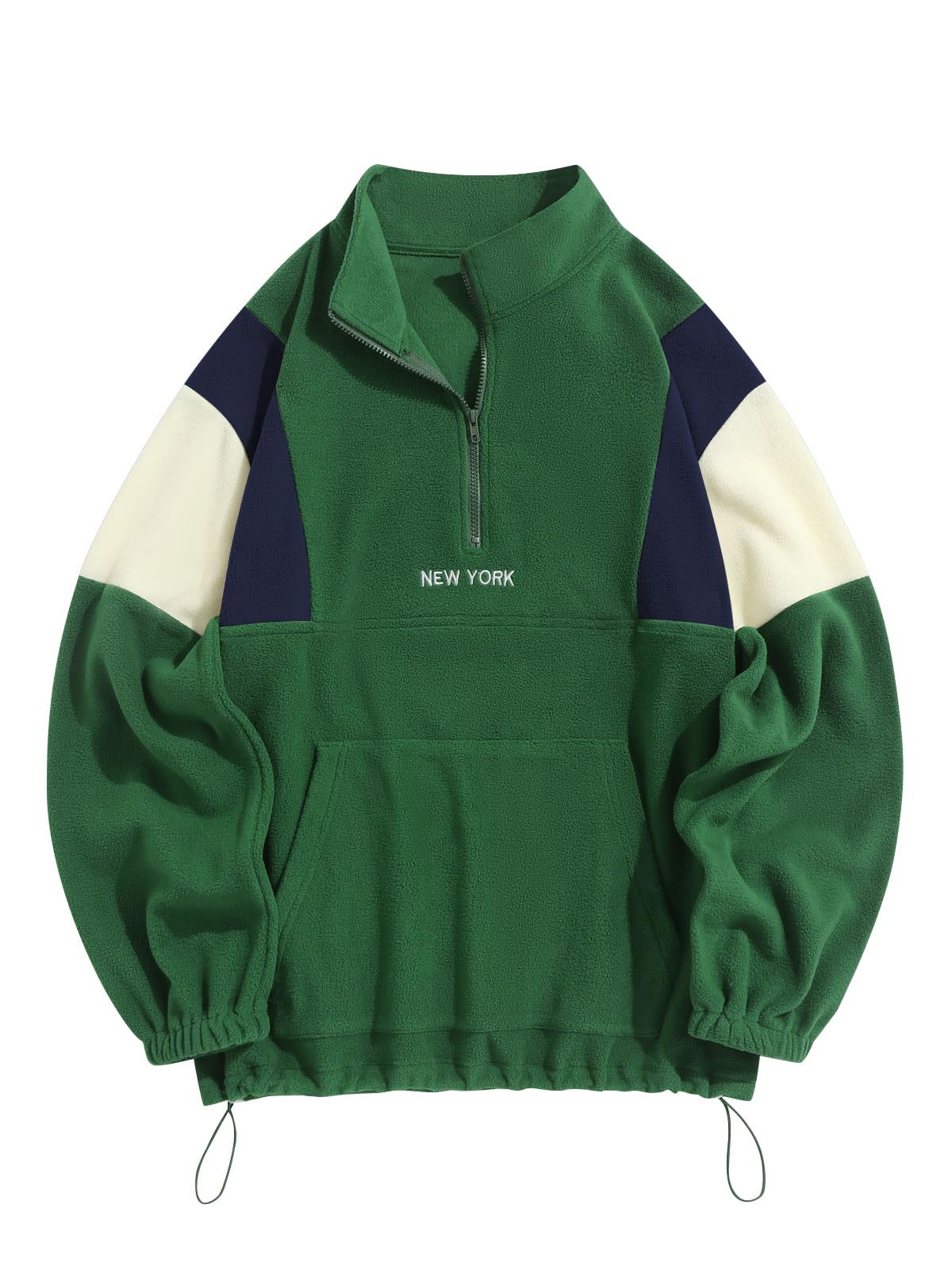ZAFUL Men's Fluffy Polar Fleece Sweatshirt Embroidery Colorblock Half Zip Unisex Hoodie, Green, S