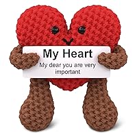 Reluen Crochet Heart Plush Gift for Her & Him - Stuffed Knitted Heart with Motivational Card, Encouragement Keepsake & Fun Desk Decor