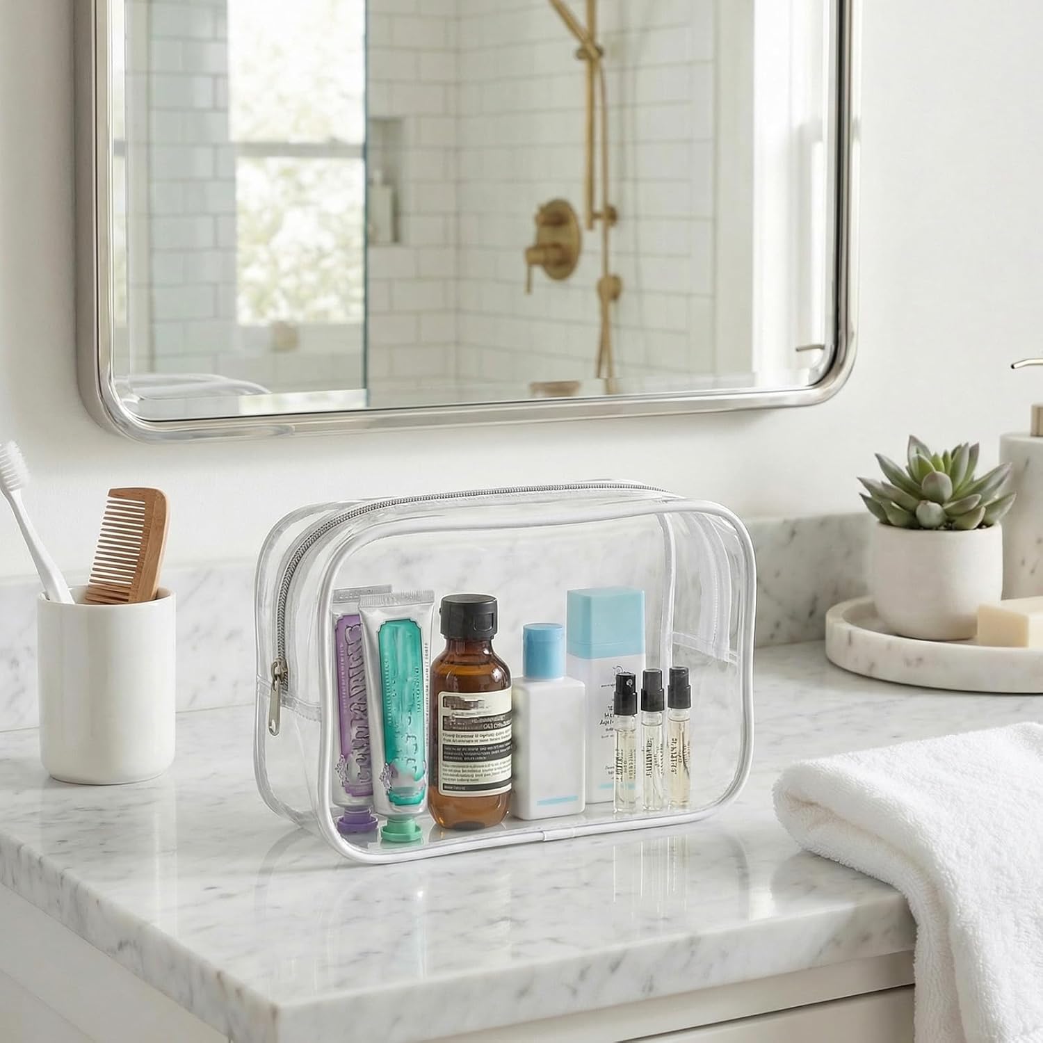 20 Packs Clear Makeup Bag, Bulk Makeup Bags Waterproof PVC Toiletry Bag with Zipper for Travel, Cosmetic Bags for Women Men, Clear Cosmetic Pouch Organizer Case (White)