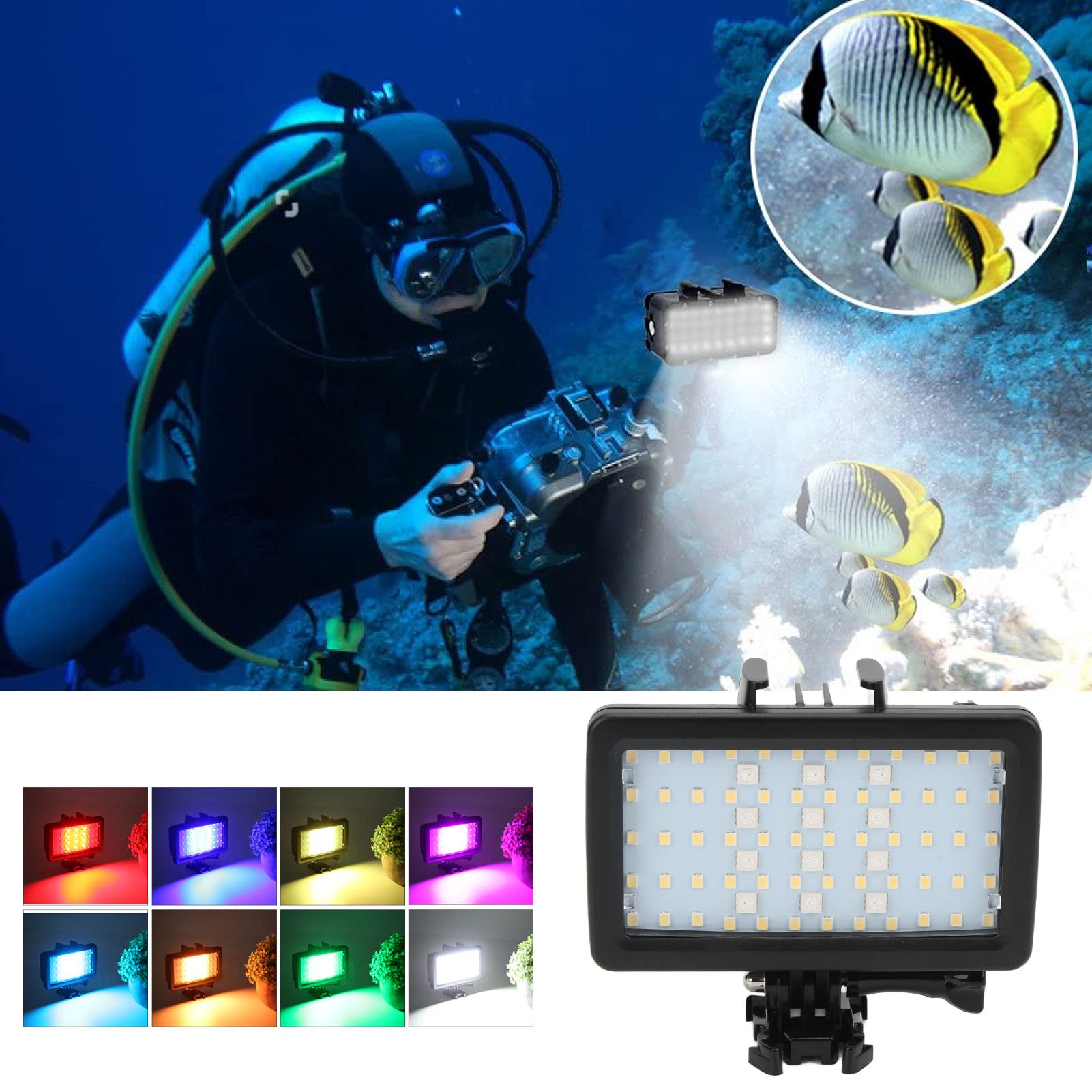 KIMISS Luce Immersione Impermeabile per Eroe 9 - SL -20 RGB LED Riempimento Luce con 8 modalità di Illuminazione, Ideale per la Fotografia Subacquea
