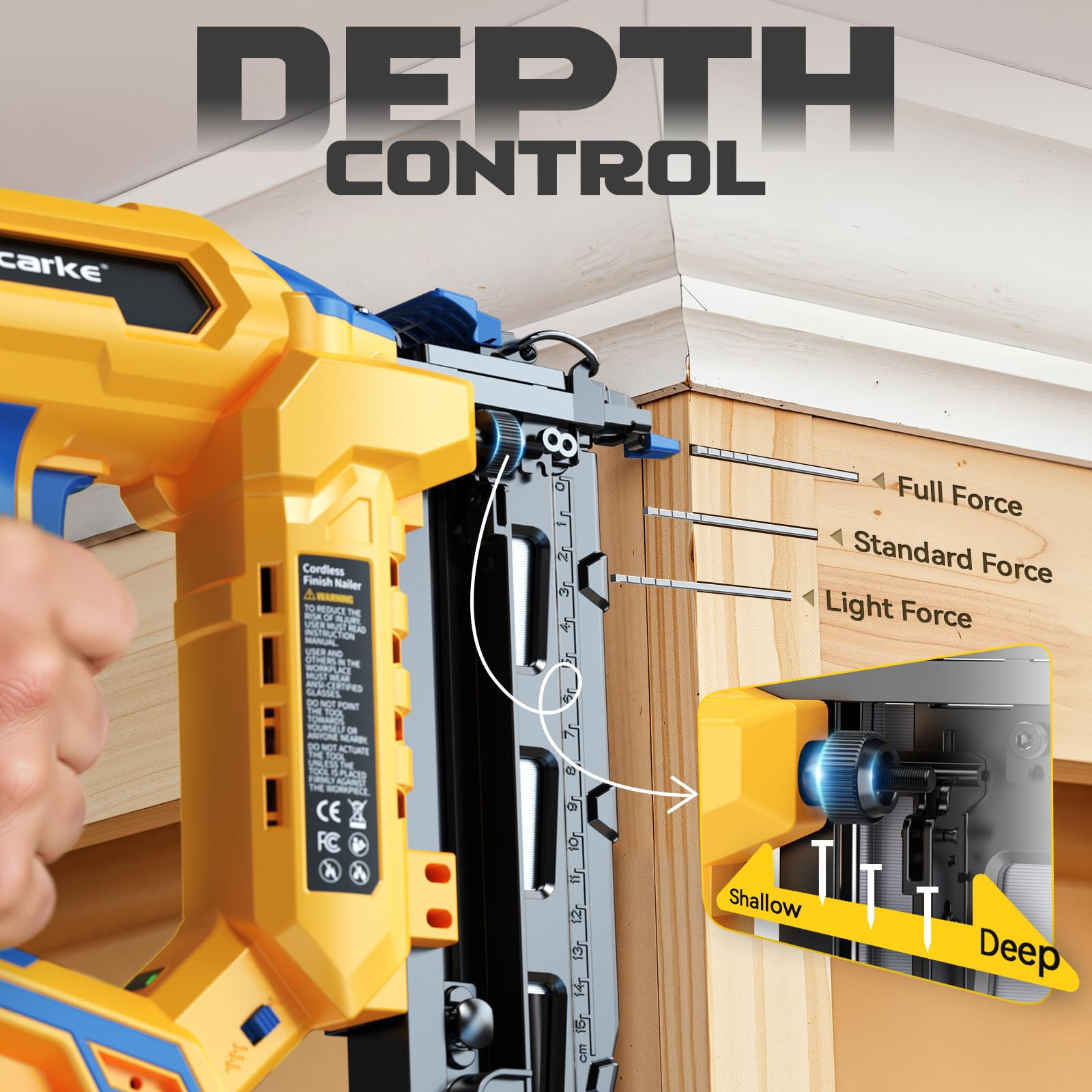 Ecarke Finish Nailer - Clavadora de calibre 16 compatible con batería Dewalt de 20 V, clavadora recta inalámbrica de 3/4 a 2-1/2 pulgadas, ajuste sin herramientas, pistola de clavos de doble modo de