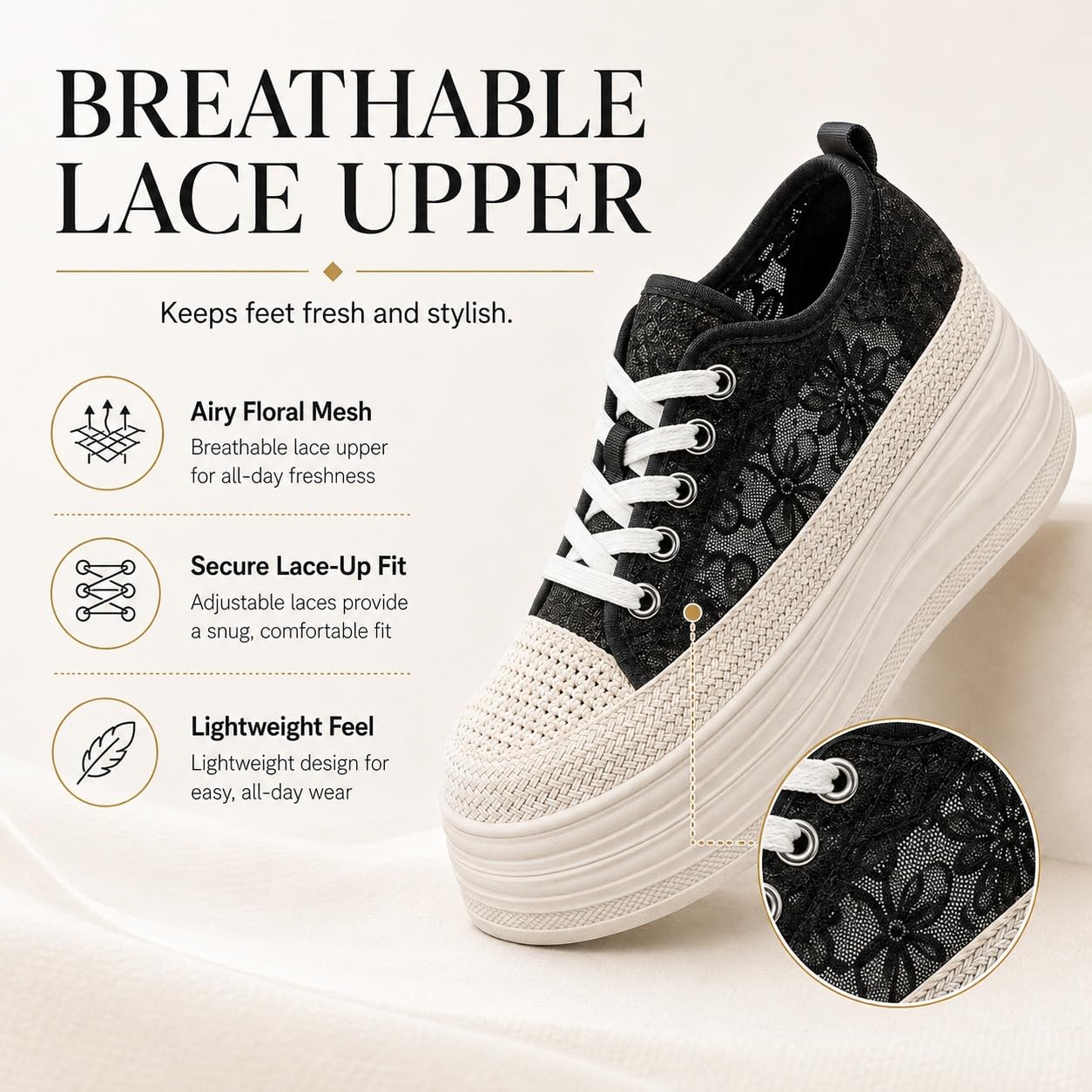 ENEN Zapatillas Mujer Encaje