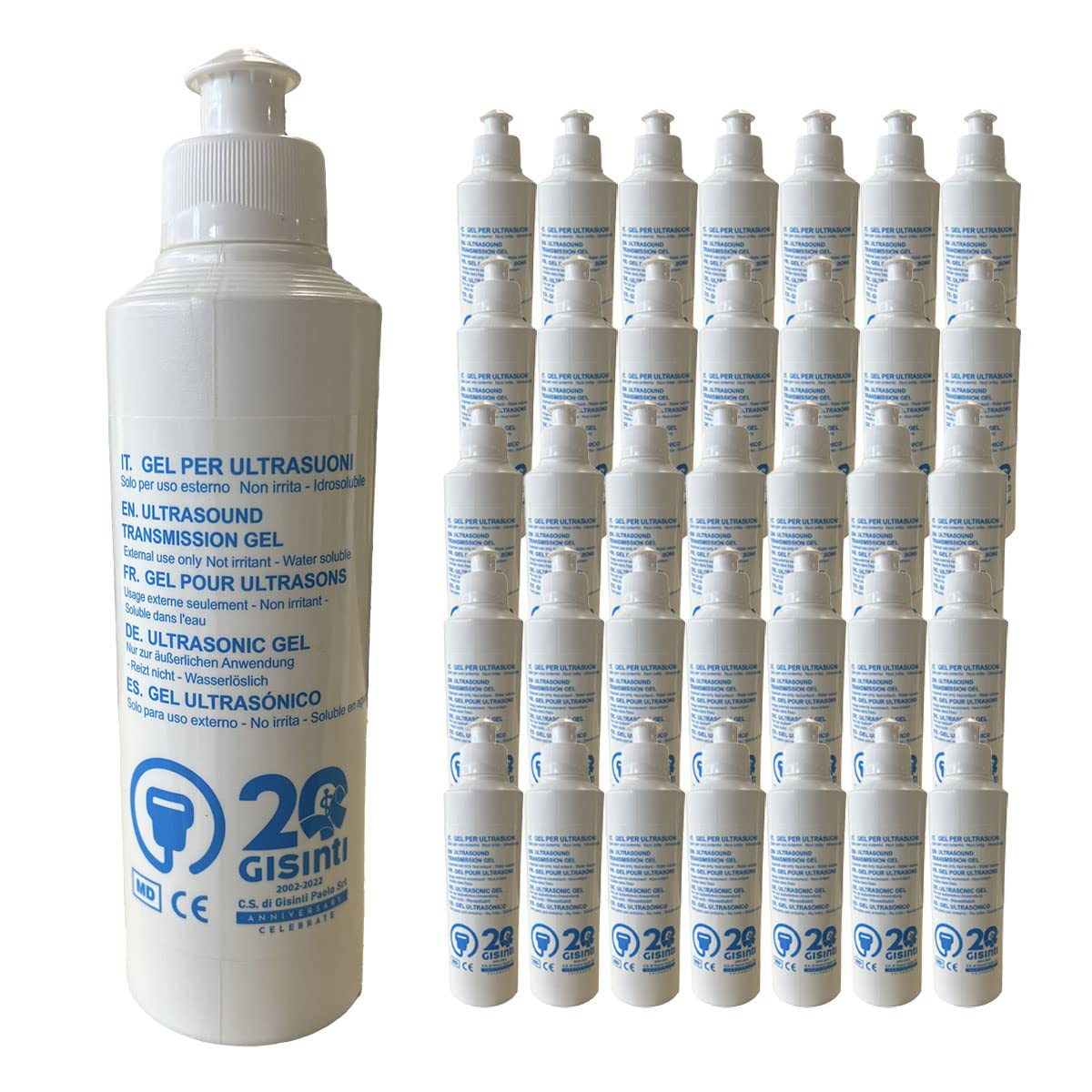 GISINTI Gel 260 ml Gel per Ecografia Gel Ultrasuoni Non Irrita Made in Italy Confezione Maxi 35 Pezzi