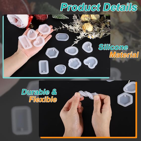 uxcell スクエアシリコンエポキシモールドキット 穴付き ホワイト 2個 | 樹脂キーホルダー型 ペンダントキーチェーンオーナメントジュエリーアートクラフト製作DIYクラフト用