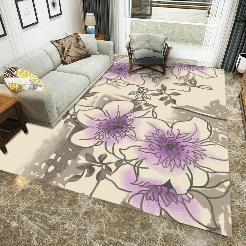 Tapis pour le salon de la chambre antidérapant grand format violet gris noir