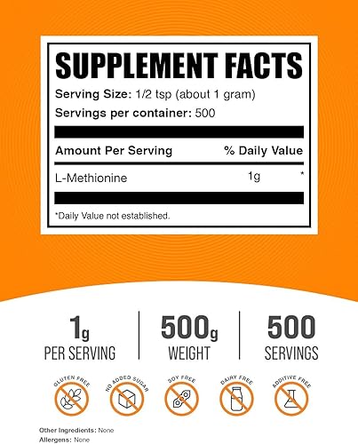 Vista 11 de BulkSupplements. com L-metionina en polvo - Aminoácidos Suplementos nutricionales, suplementos de colina, suplemento antioxidante - Sin gluten, 0.04
