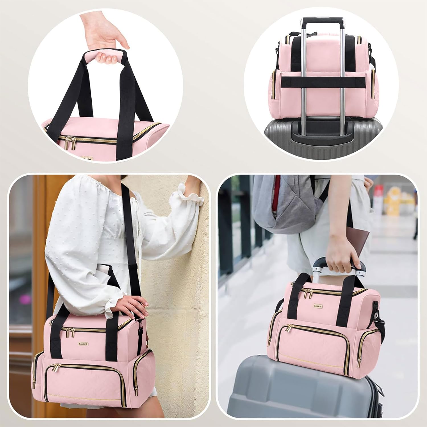 BAFAMYE Large Medicine Storage Bag with 2 Removable Cases, Medicine Storage Bag with Multiple Storage Sections,with Shoulder Strap,Suitable for Travel or Home,Pink