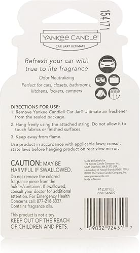 Miniatura 5 de Yankee Candle Ambientadores para automóvil, colgante para automóvil, aroma Ultimate Pink Sands, neutraliza los olores hasta 30 días
