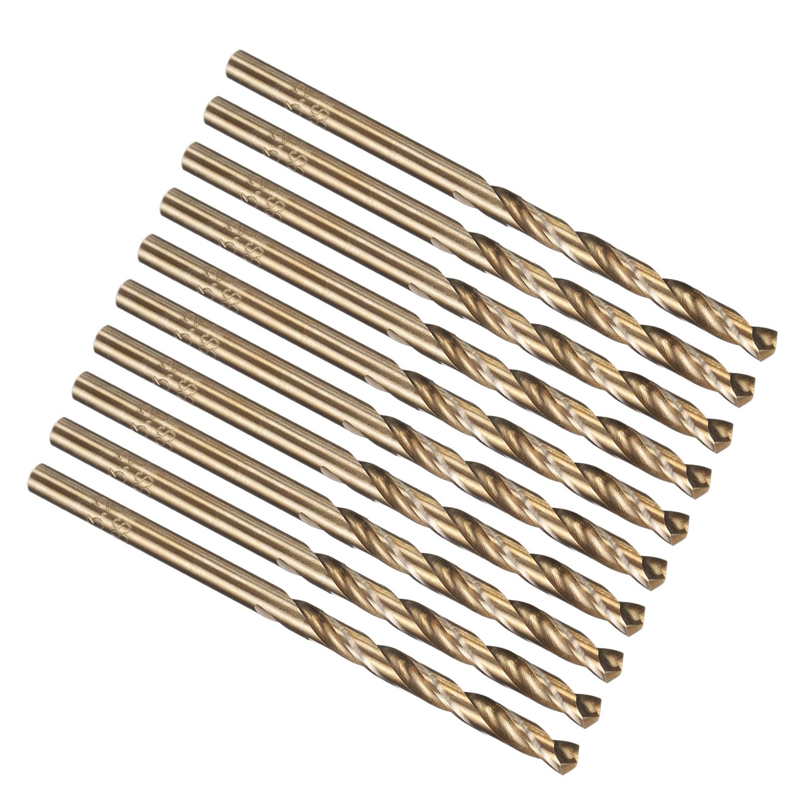 PATIKIL 3.2mm Drill Bit, M35 Cobalt 5% High-Speed Steel Jobber Straight Shank 135° Gold Finish for Stainless Steel Hard Metal - 10 Pack