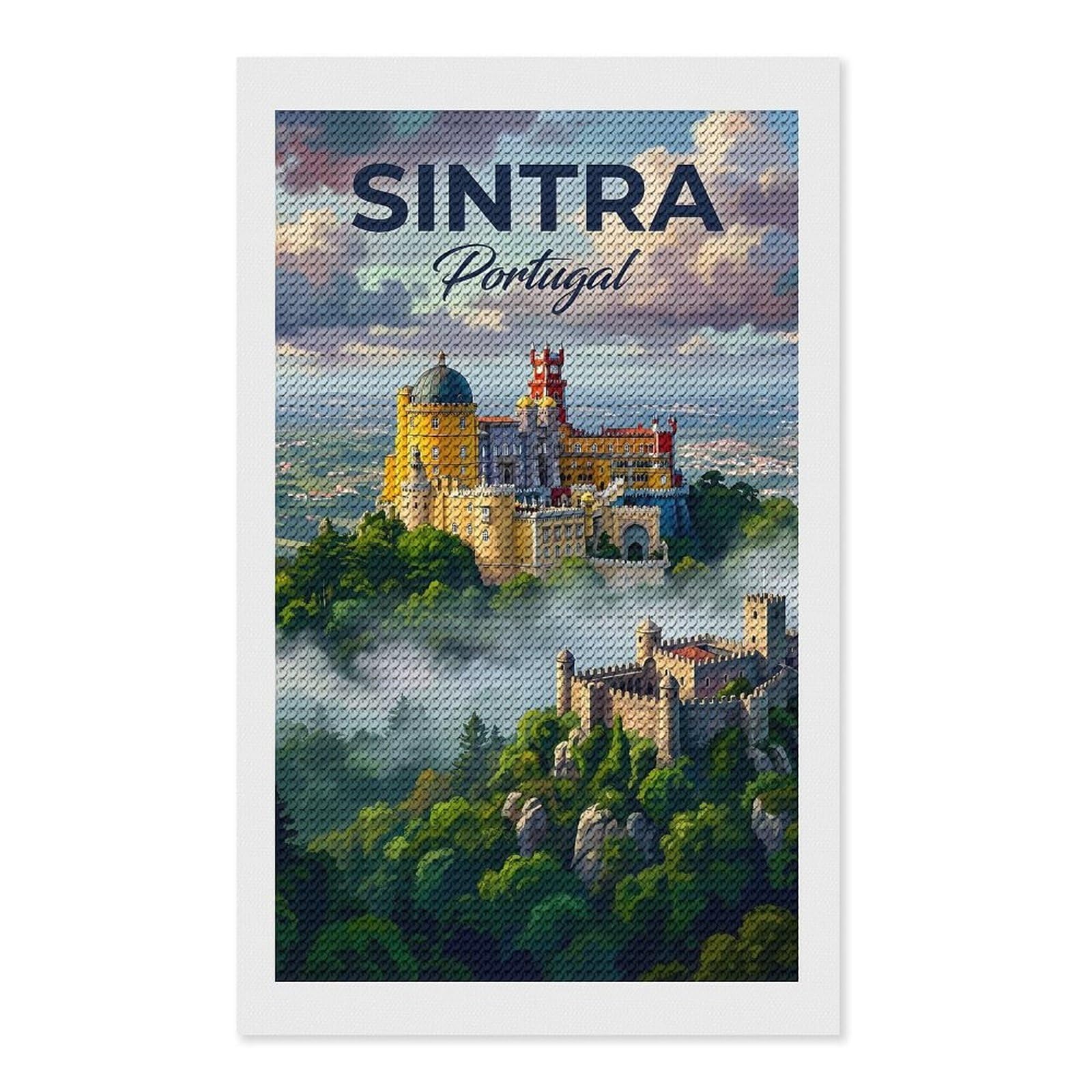 Junmoney Sintra Portugal Palaces Diamond Painting Kit 12"x20", Easy Handmade Project, Easy to Enjoy, Aesthetic Room Decor, Christmas Gift
