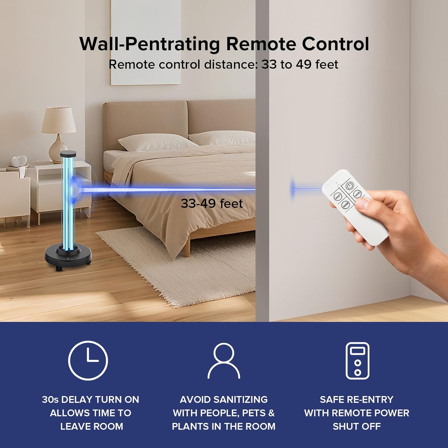 SANSI 100W UVC Disinfection Cart with Wheels, Portable Mobile UV Light Sanitizer with Remote & 3 Timer Settings, Ozone-Free, 99.9% Germ Kill in 30 Mins for Large Space, Home, Hotel, School