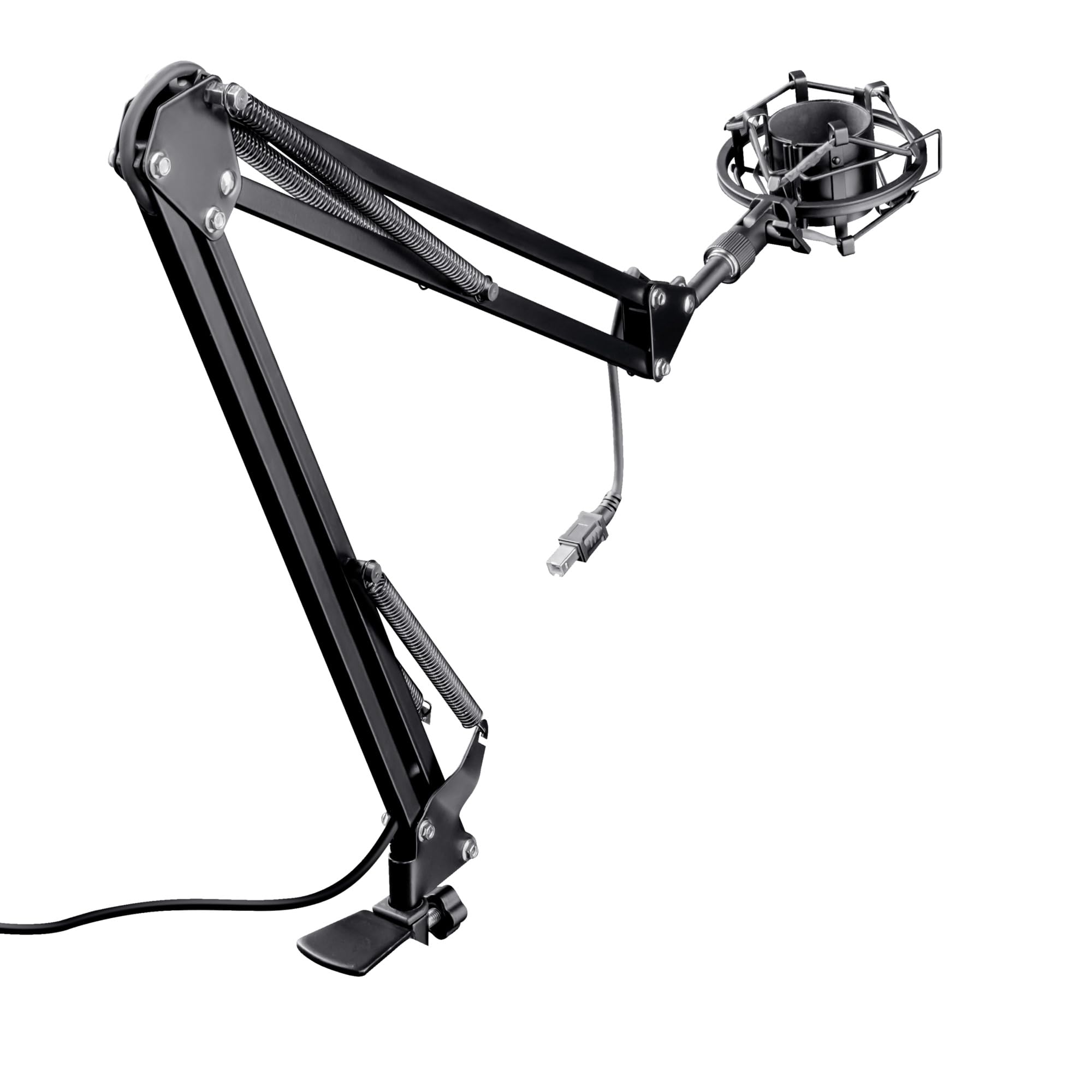GXTrust Emita Mikrofon Arm, Mikrofonständer mit Integriertes 290 cm Kabel | Einstellbarer Tischarm, Mic Stand, Elastische Halterung, Mikrofonarm für alle Gängigen Mikrofone, Schwarz