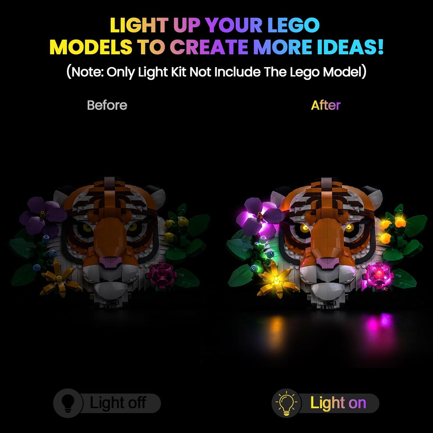 Upgraded Led Light Kit Compatible with Lego Art The Fauna Collection - Tiger Building Set, Light Control Compatible with Lego 31217, Artificial Flower Home Décor (Model Not Included)