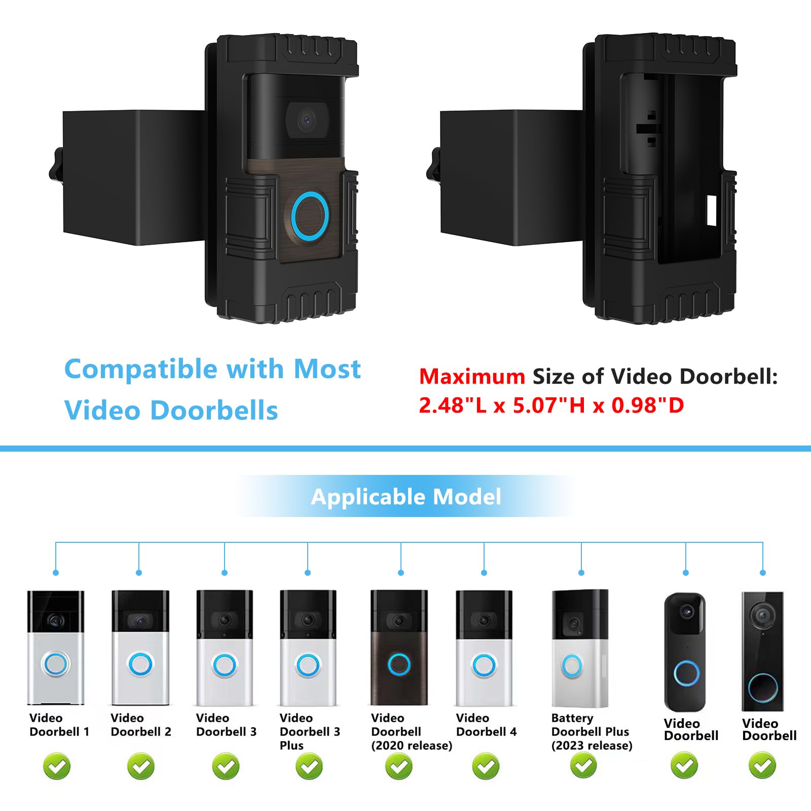 Anti-Theft Doorbell Mount with Adjustable Angle (45Â° Left/Right), Doorbell Bracket Holder for Video Doorbell 1/2/3/3 Plus/4/(2020 release)/(2023 release)/Most Video Doorbell, Not Block Doorbell Sensor
