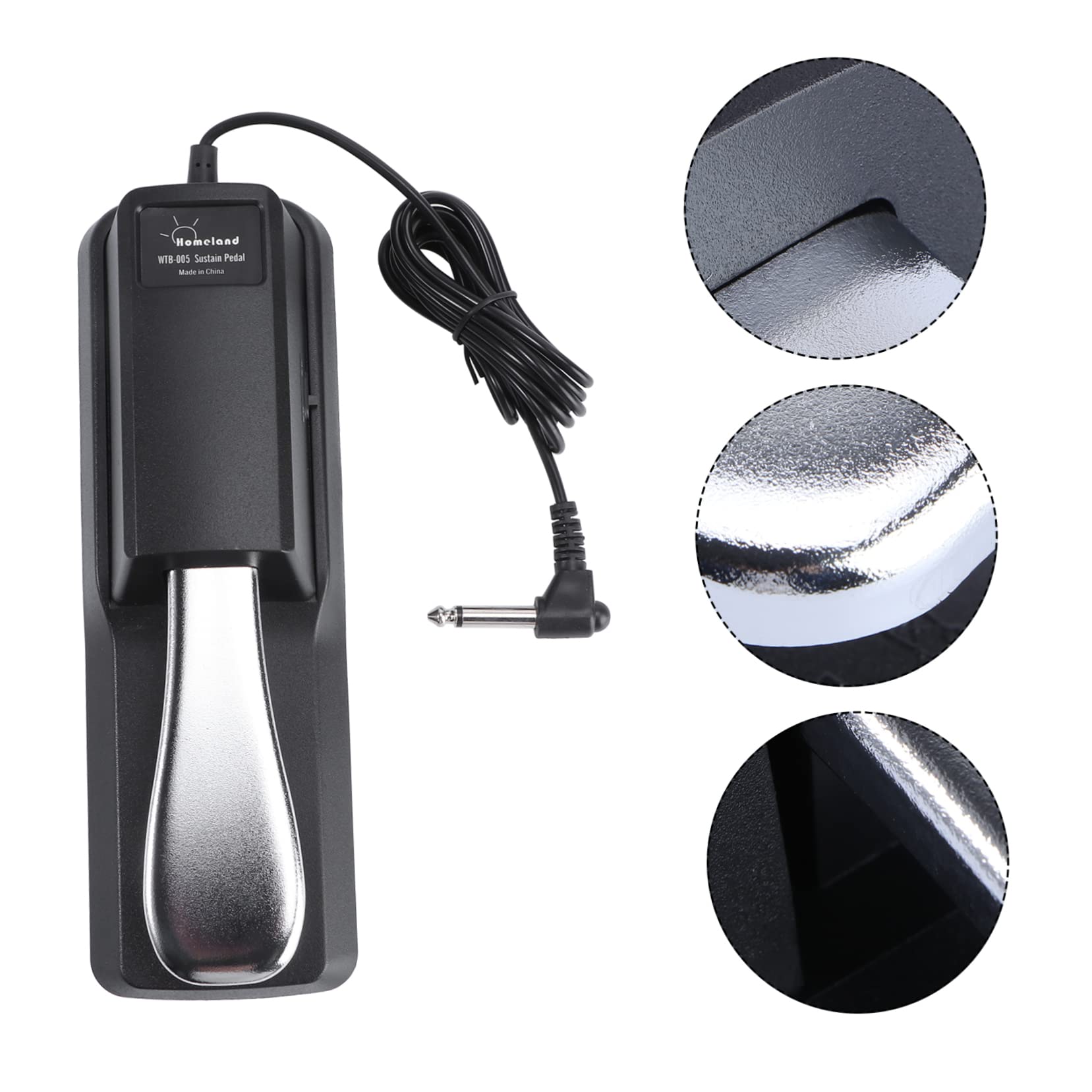 OFFSCH 005 Electronic Keyboard Sustain Pedal Black Silver Damper Pedal for Piano Keyboards Hard Plastic Plated Metal 23x7.4x5.7cm 150cm Cable 1/4 Inch