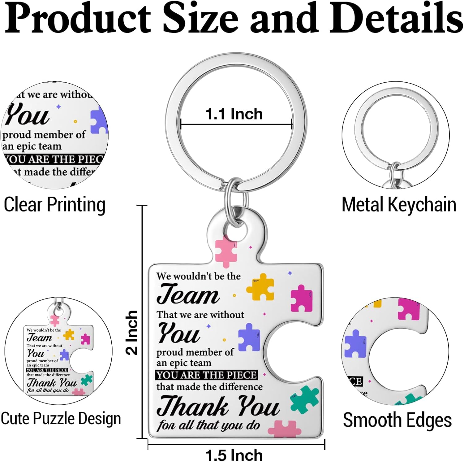 Team Thank You Appreciation Gifts for Coworkers Boss Employees Staff Colleagues, Best Boss Ever Gift for Boss's Day We Wouldn't Be the Team We Are Without You Puzzle Piece Metal Keychains - Image 2