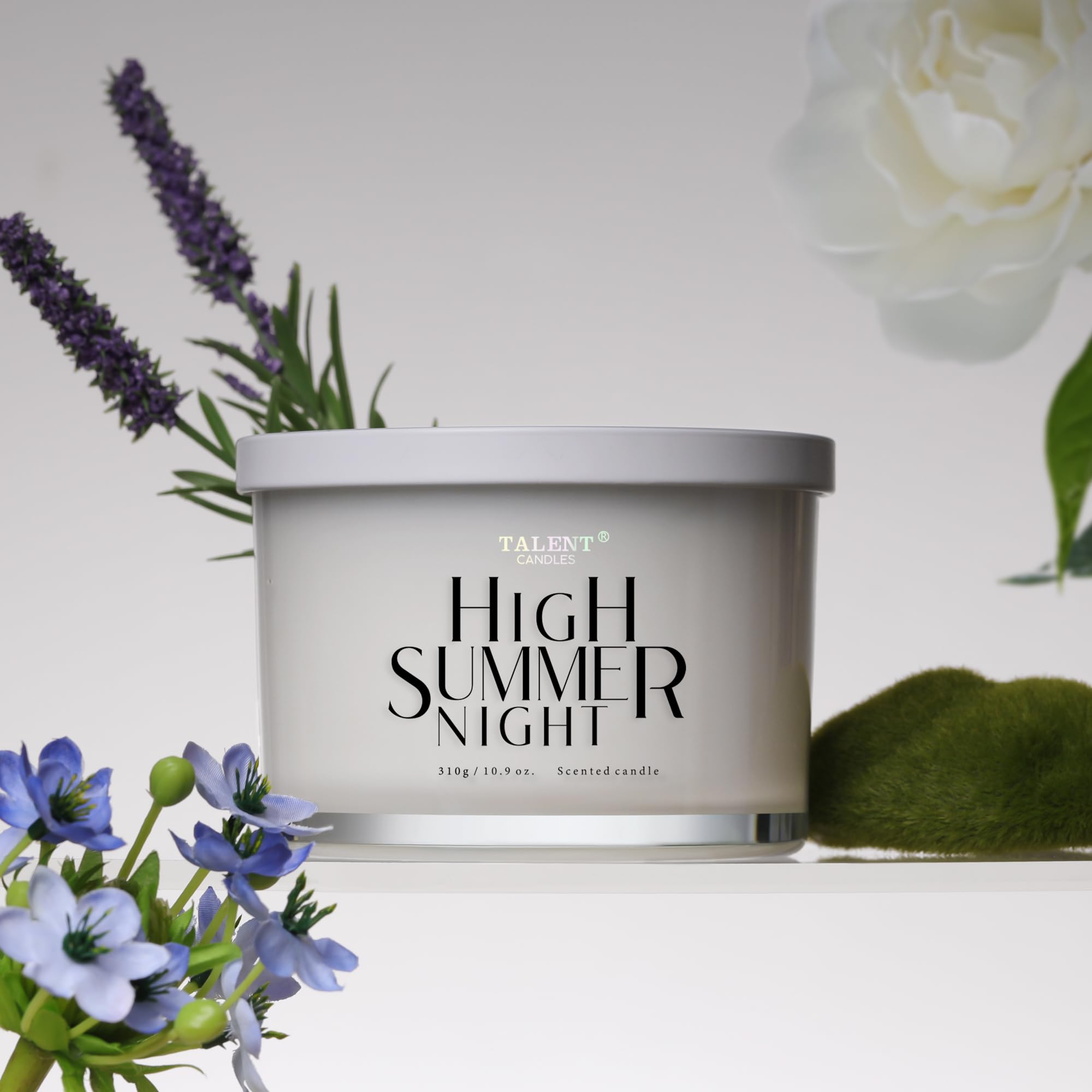 Duftkerze, TALENT Candles, 100% natürliches Sojawachs, 3 Dochte, Duftkerzen als Geschenk für Frauen und Männer, Einweihungskerzen, 10,93 oz Glaskerze, Hochsommernacht