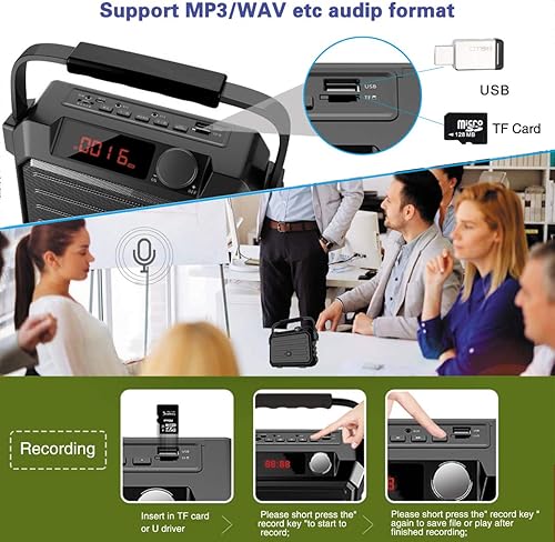 Miniatura 5 de WinBridge Amplificador de voz inalámbrico para profesores, sistema PA portátil de 30 W con micrófono de auriculares UHF y altavoz Bluetooth, para