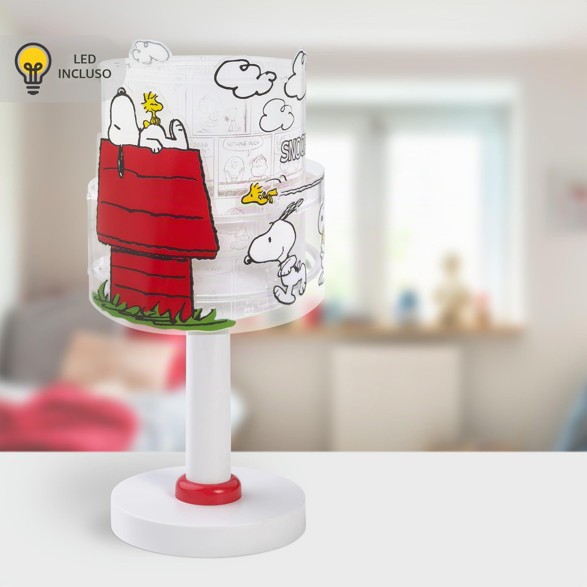 Dalber Lampada da tavolo o comodino per bambini Snoopy, 76301, G4-4W LED - Lampadina inclusa