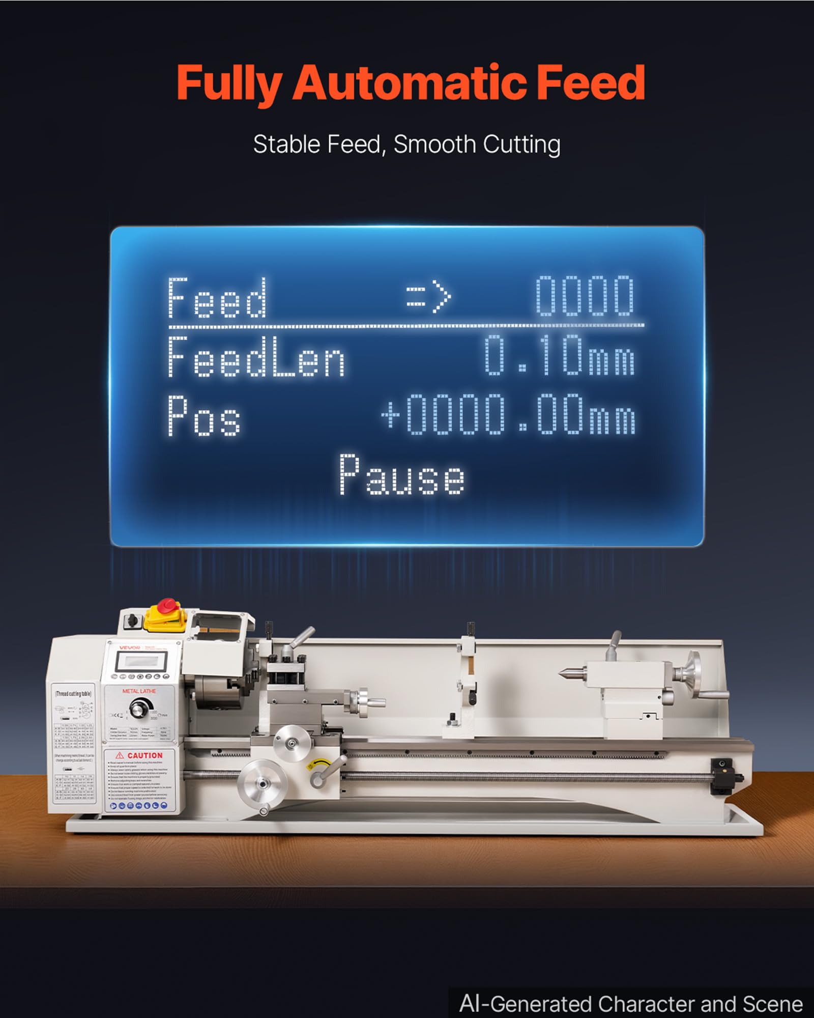 VEVOR Tornio da Banco Metalli 1100W Ingranaggi 220x762mm Motore Brushless