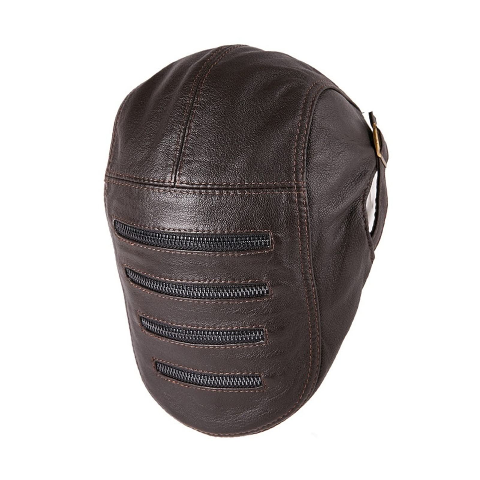 Nowa Moda Płaska Czapka Mężczyźni Brązowy Regulowany DuckBill Hat Mężczyzna Prawdziwej Skóry Multi Zipper Sp-Ring Autumn Cabbie Cap