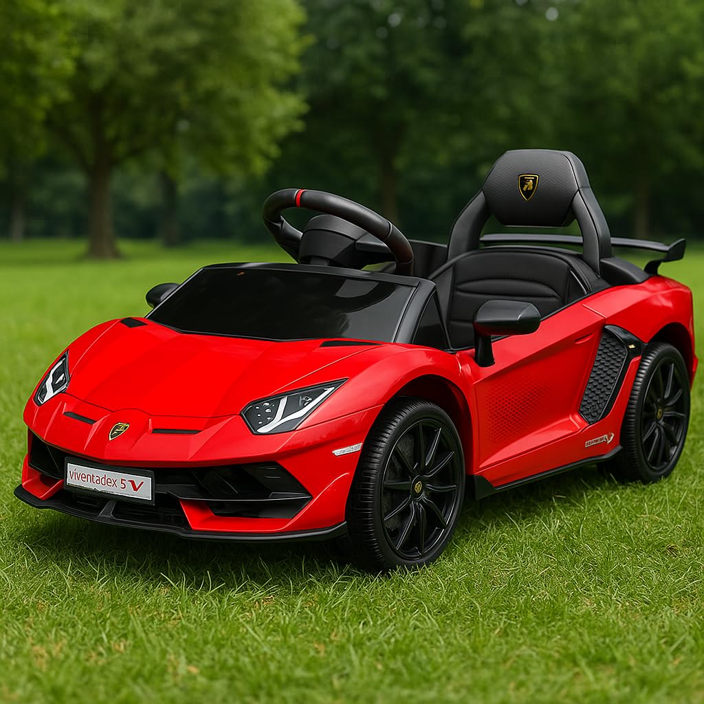 Baroni Toys Coche Eléctrico Infantil Lamborghini 6V con Mando, Sonidos, MP3, Marcha Atrás, 100x60x50 cm Roja